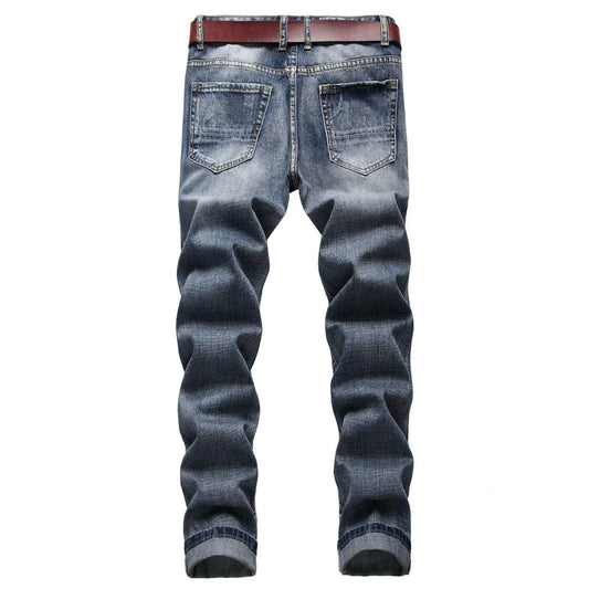 Men's Retro Slim-Fit Biker Jeans – Dark Blue