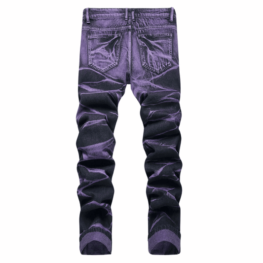 Men's Distressed Straight-Leg Jeans – Purple Multi-Tone