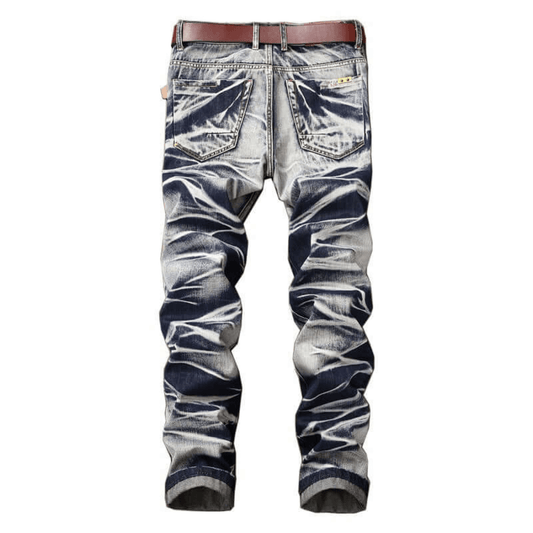 Men's relaxed-fit acid wash denim jeans in grey, showcasing a stylish design with comfort and premium quality.