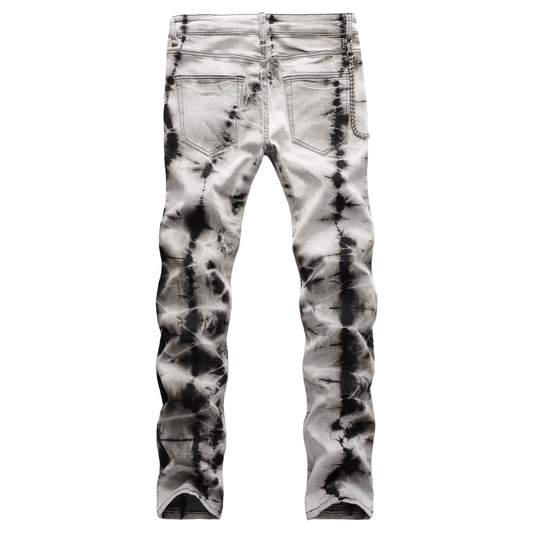 Men's Snow Washed Slim Fit Jeans – Retro Hanging Chain Detail