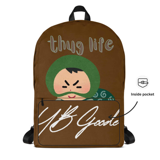 YB Goode T.L. Backpack featuring a playful thug life design and an inside pocket for storage.