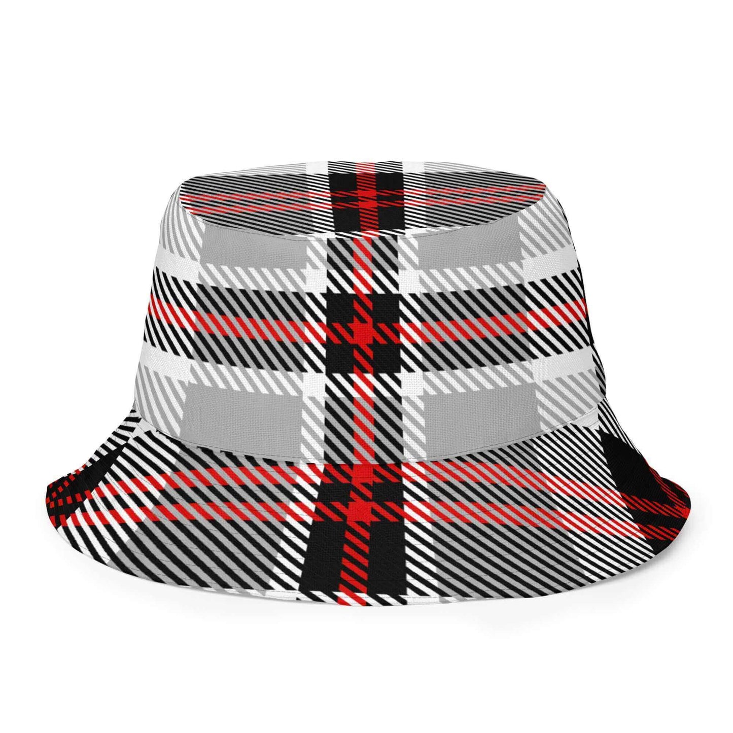 YB Goode Retro Reversible Bucket Hat with plaid pattern, breathable fabric, perfect for streetwear, available in three sizes.