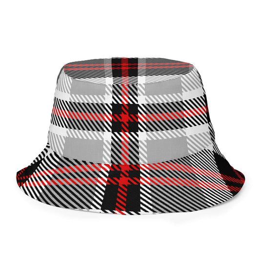 YB Goode Retro Reversible Bucket Hat in plaid pattern, breathable polyester, stylish streetwear accessory.