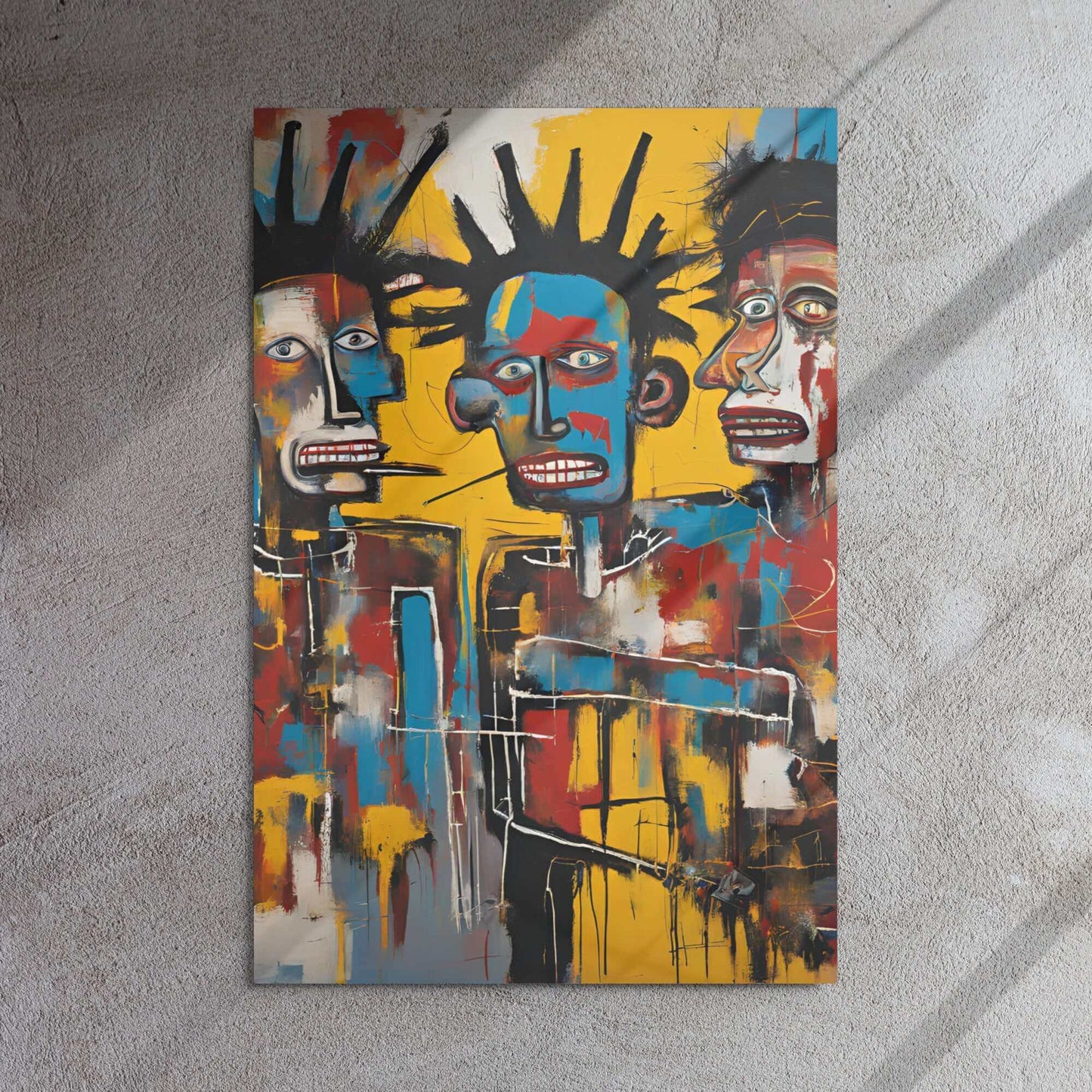 YB Goode 1 Spliff 3 Bros metal print featuring vibrant abstract art of three stylized figures.