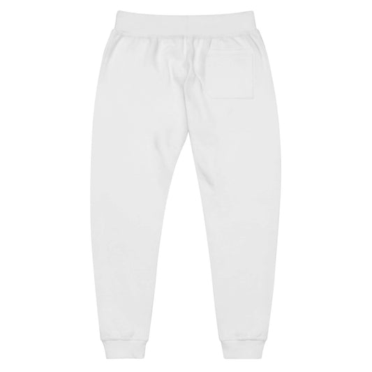 YB Goode embroidered signature sweatpants in white, featuring a back pocket and cuffed ankles for a stylish, comfortable fit.