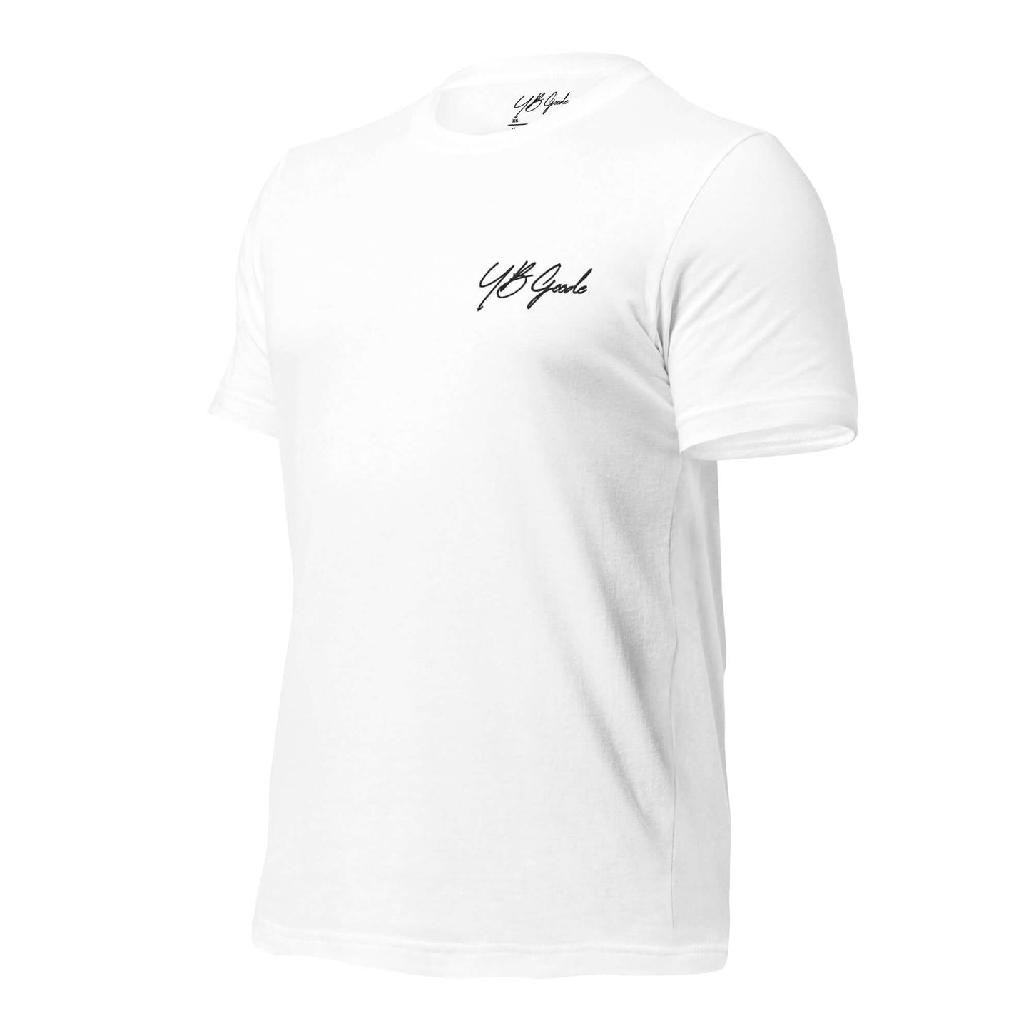 YB Goode embroidered signature t-shirt in white, stylish and comfortable, perfect for casual wear or street fashion.