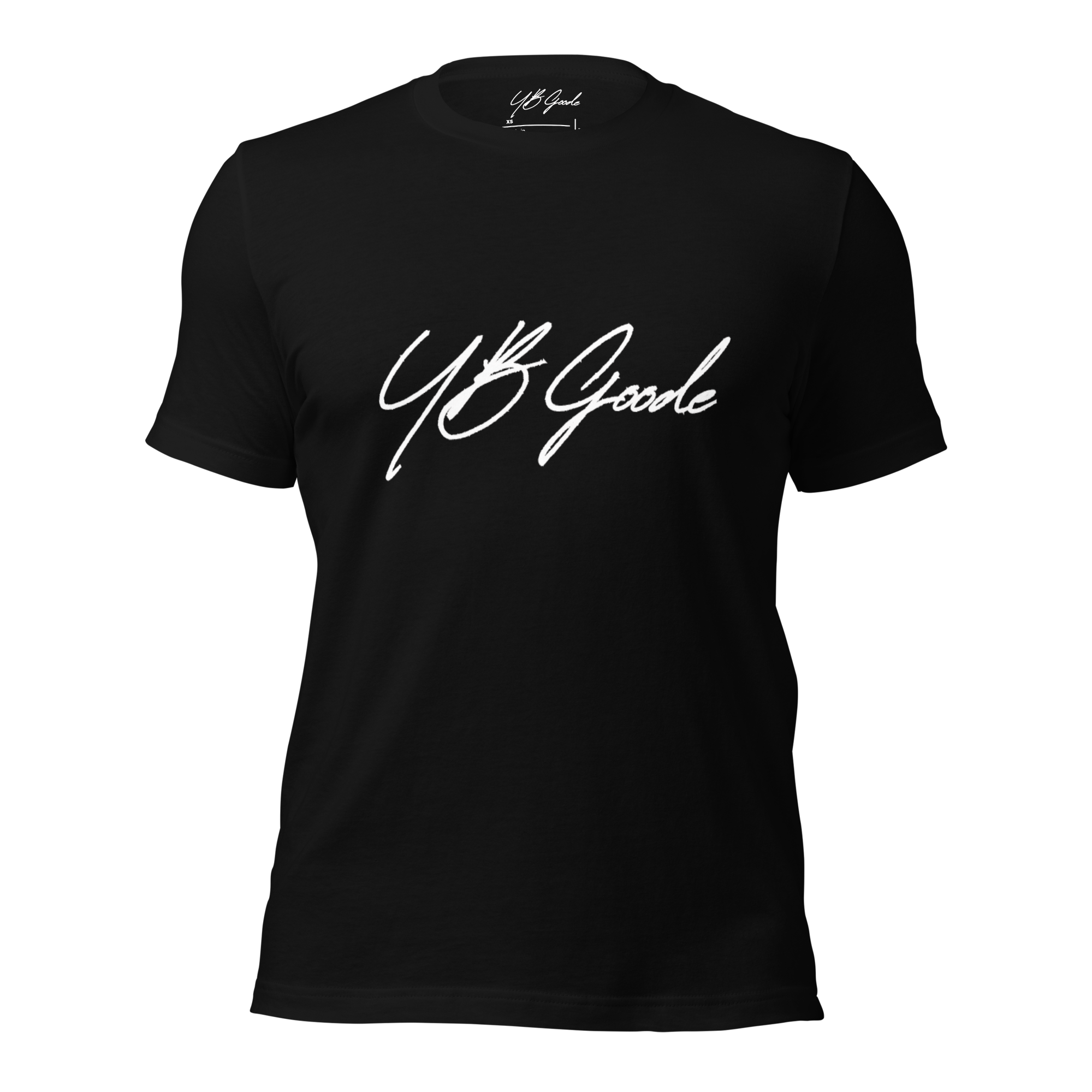 Black t-shirt from Signature Series with stylish white cursive text logo on the front.