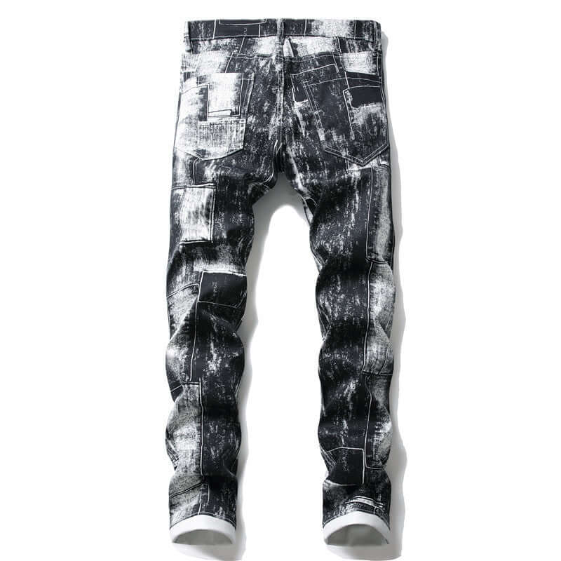 Black and white distressed men's jeans (back)