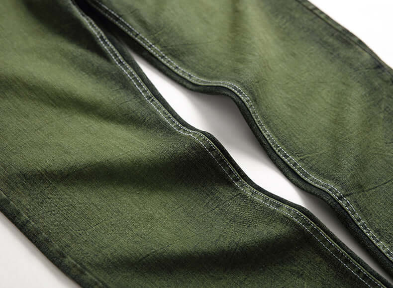 Olive green distressed men's jeans (in-seam)