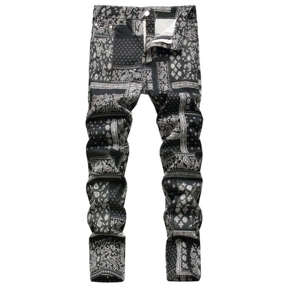 black and white paisley print men's jeans