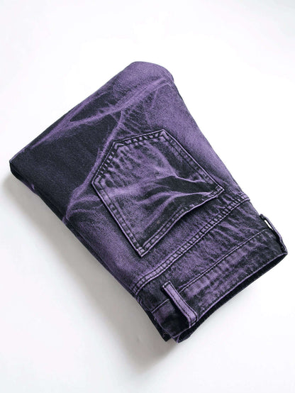 Men's Distressed Straight-Leg Jeans – Purple Multi-Tone