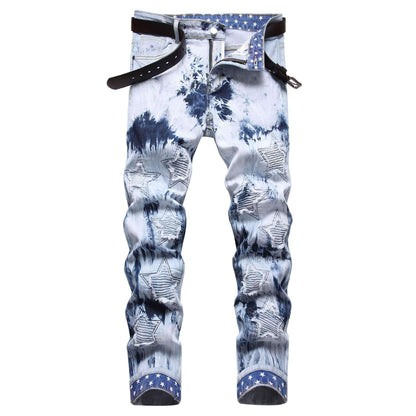 Men's Slim-fit Acid Wash White/Blue Jeans– Premium Quality Denim