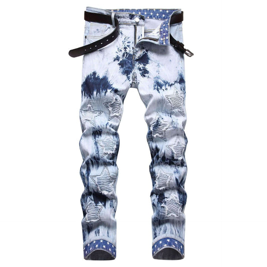 Men's Slim-fit Acid Wash White/Blue Jeans – Premium Quality Denim