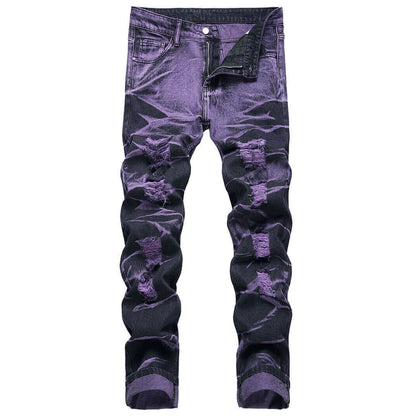 Men's Distressed Straight-Leg Jeans – Purple Multi-Tone