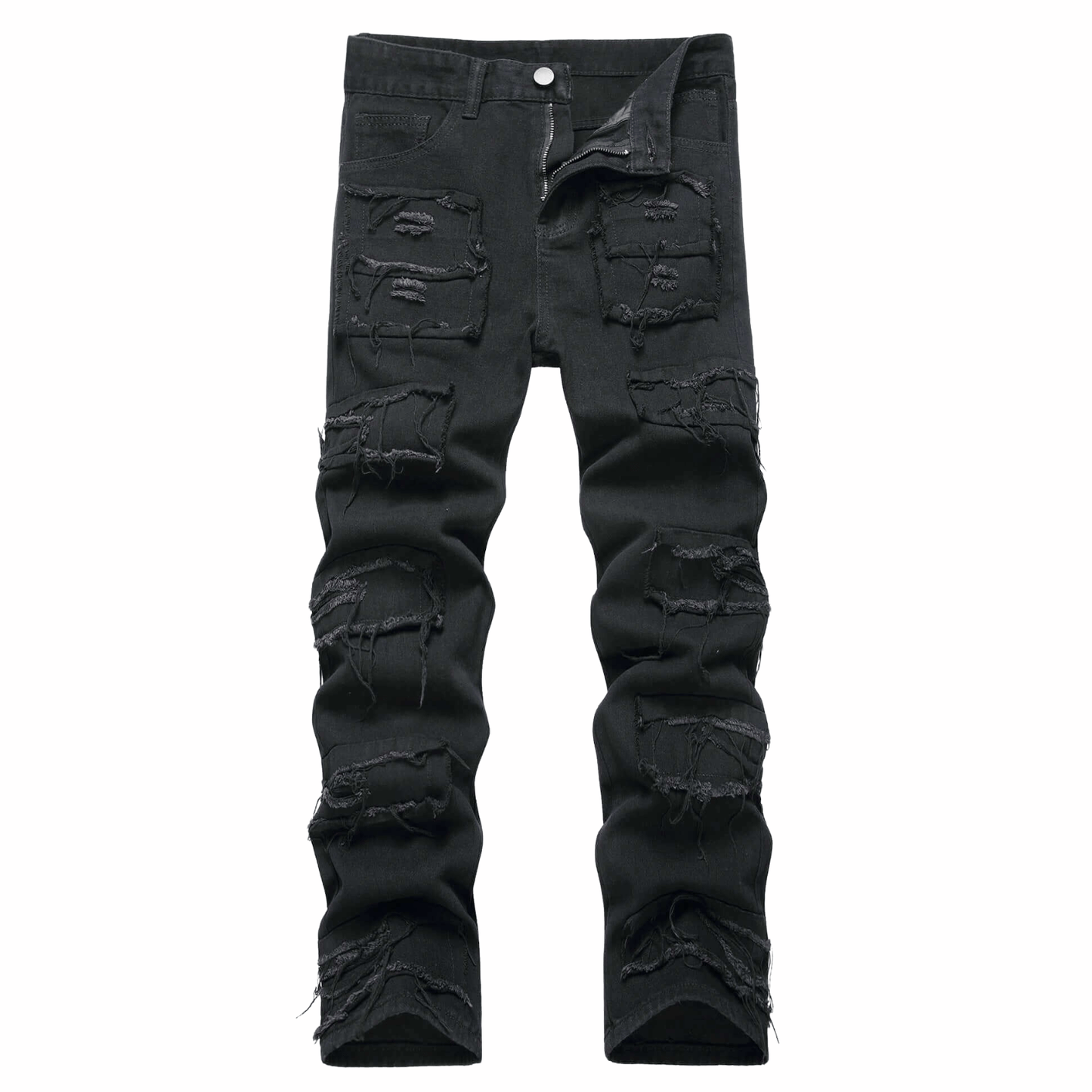 Men's Slim-Fit Distressed Denim Jeans – Black Fade