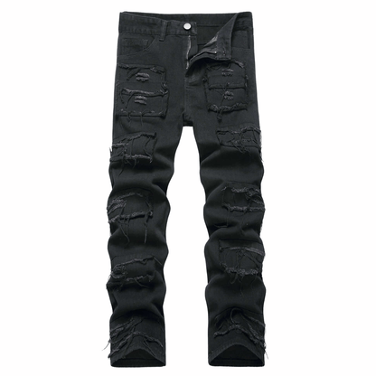 Men's Slim-Fit Distressed Denim Jeans – Black Fade