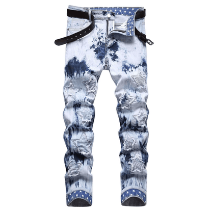 Men's Slim-fit Acid Wash White/Blue Jeans – Premium Quality Denim