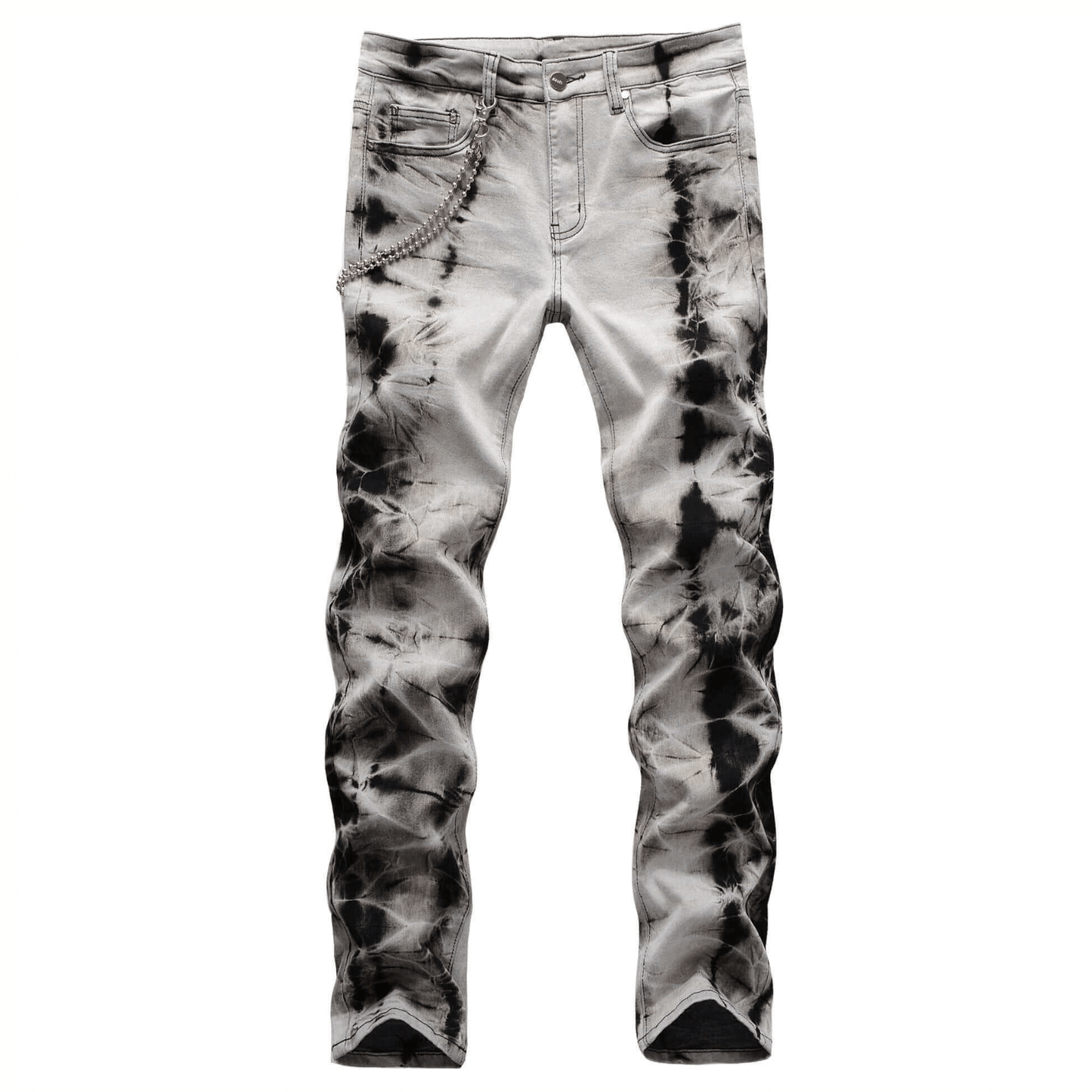 Men's Snow Washed Slim Fit Jeans – Retro Hanging Chain Detail