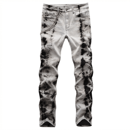 Men's Snow Washed Slim Fit Jeans – Retro Hanging Chain Detail