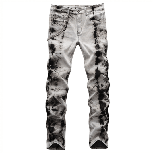 Men's Snow Washed Slim Fit Jeans – Retro Hanging Chain Detail
