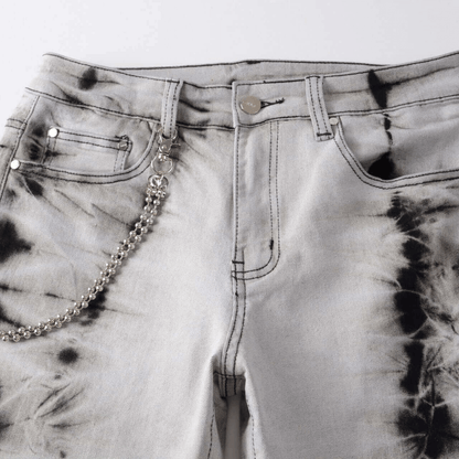 Men's Snow Washed Slim Fit Jeans – Retro Hanging Chain Detail