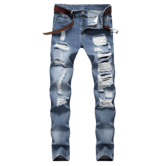 Men's Straight-Leg Distressed Denim Jeans – Nostalgic Wash