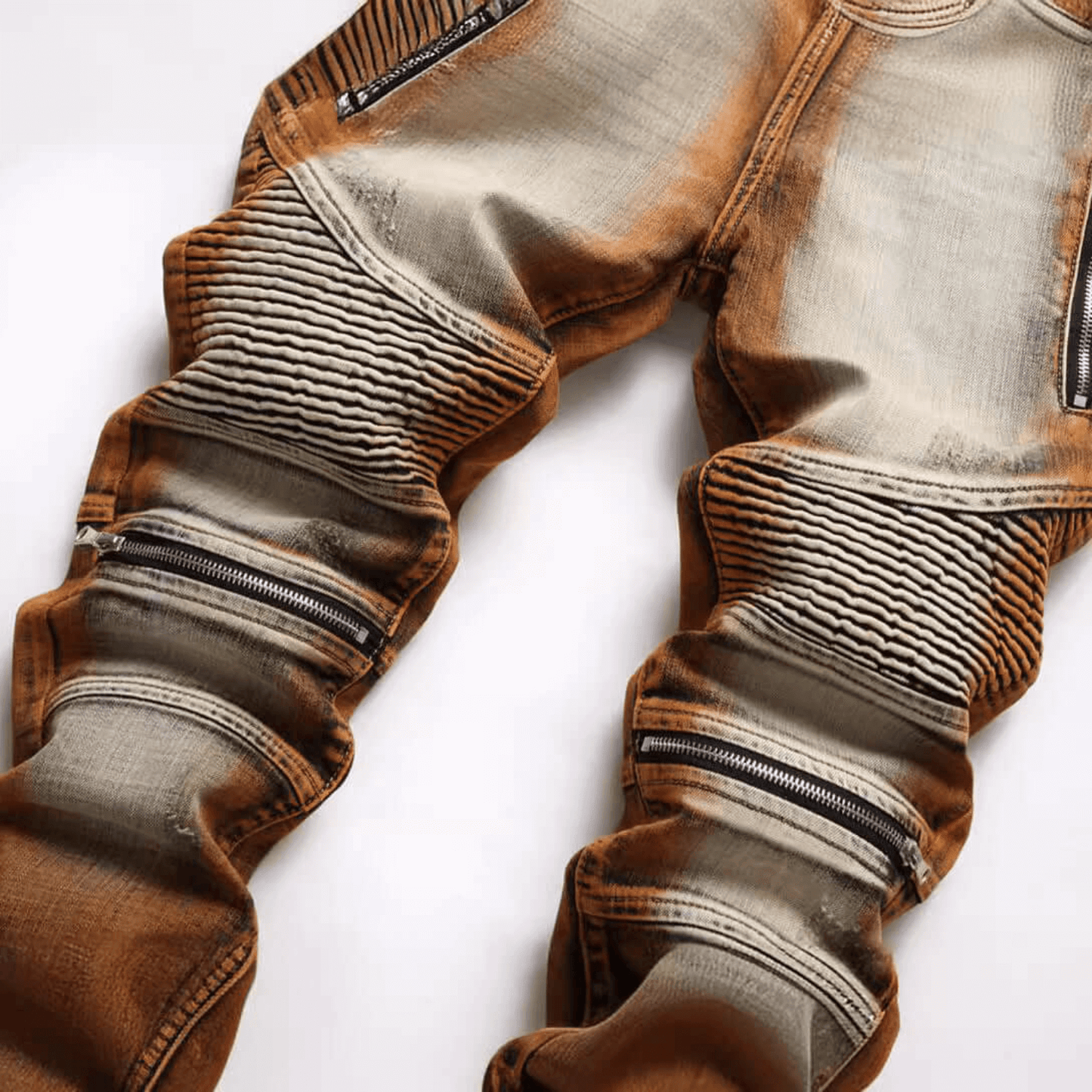 Men's slim-fit faded 2-tone jeans with a relaxed fit and stylish zip details, perfect for casual occasions.