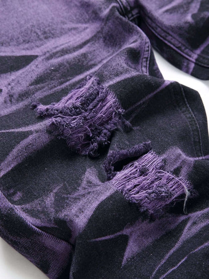 Men's Distressed Straight-Leg Jeans – Purple Multi-Tone