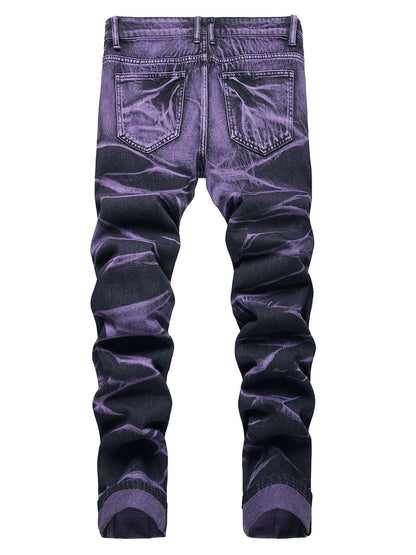 Men's Distressed Straight-Leg Jeans – Purple Multi-Tone
