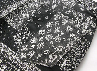 black and white paisley print men's jeans (back pocket)