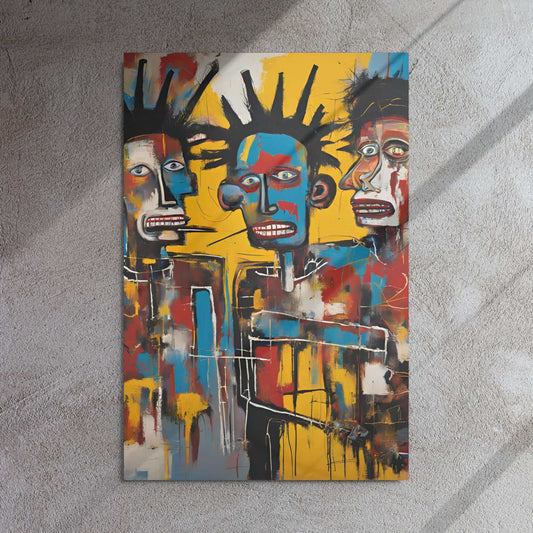 YB Goode 1 Spliff 3 Bros metal print featuring vibrant abstract art of three stylized figures.